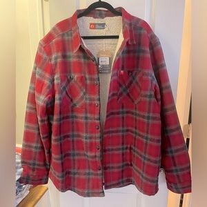 Men’s Sherpa bonded flannel shirt jacket.